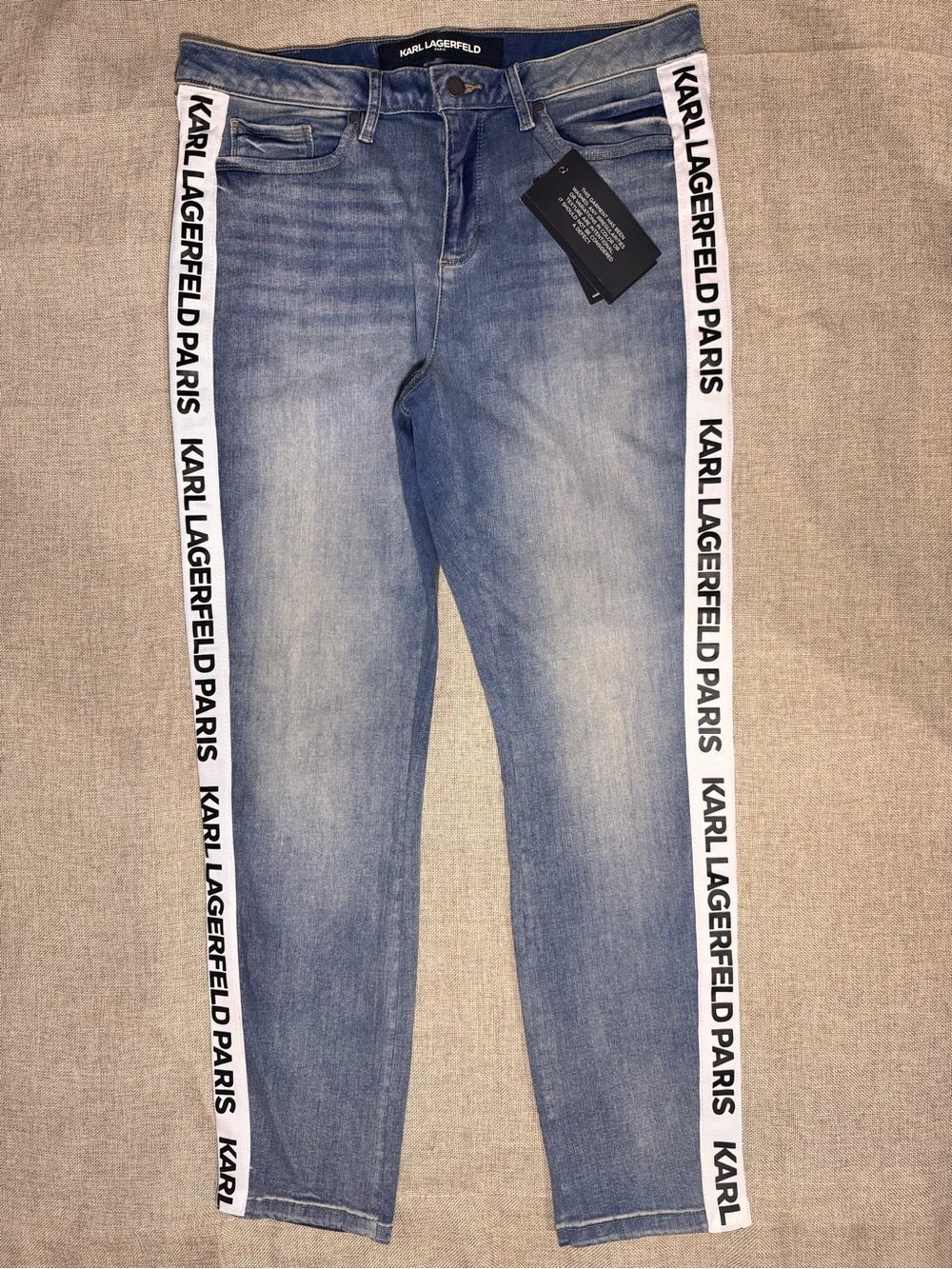 Karl Lagerfeld Paris Logo Side Tape Skinny Jeans Womens 12P Petite Mid Rise NWT